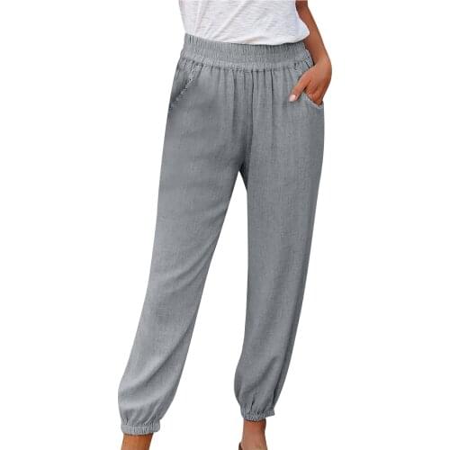 Summer womens clothing trouser Pantsuits Fashion Women Plus Size Drawstring Casual Solid Elastic Waist Pocket Loose Pants