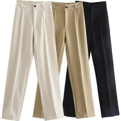 Womens Trousers Fashion Chic Stylish Side Pockets Straight Pants Retro High Waist Zipper Flying Women Trousers Mujer