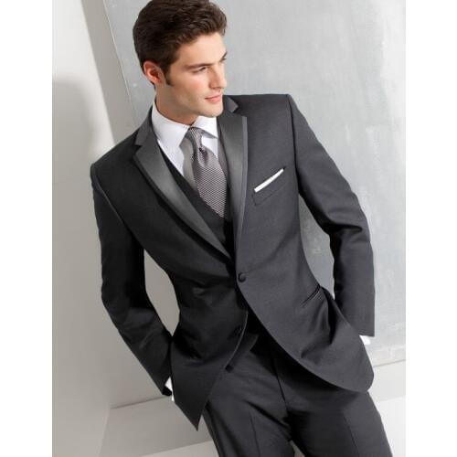 Black Men Suits Groom Tuxedos 3 Pieces Slim Fit Mens Wedding Prom Dinner Party Suits Best Man Groomsman Suit Bridegroom Blazer