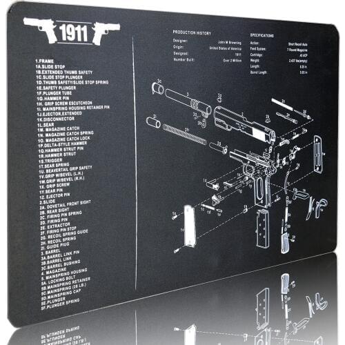 Waterproof Gun Cleaning Rubber Mat for 1911 Pistol Armorers Gunsmith Disassembly Tool with Parts List Weapon Patches Bench Pads