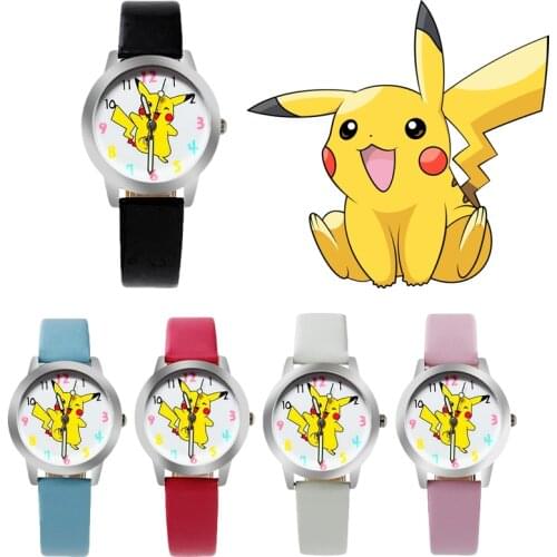 Pokemon Cartoons Pikachu Childrens Watch Elementary school student Leather quartz watch boy Girl watch lovely Casual Watch gift