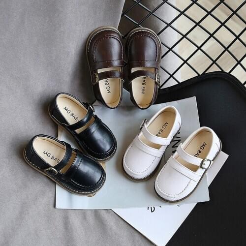 Children Retro Leather Shoes Winter Plush Non Slip British Style Boys Girls Casual Flats Hook Loop Princess Shoes Solid Color