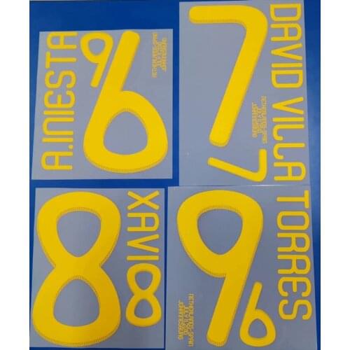 Super A Retro 2008 2010 World Cup Spain home 6 A.INIESTA 9 TORRES soccer jersey number font print, Hot stamping patches badges