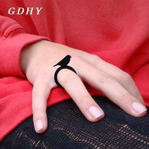 GDHY Cartoon Black Bird Rings Finger Ring Mini Acrylic Erect Bird Black Bird Ring For Lovers Womens Party On Vacation Jewelry