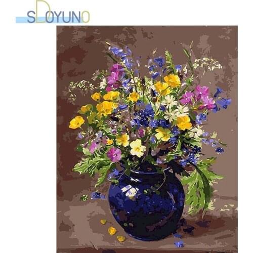 SDOYUNO 60X75cm DIY Picture By Number Flowers Oil Painting By Numbers On Canvas Digital Hand Painting Frameless Draw Number Gift