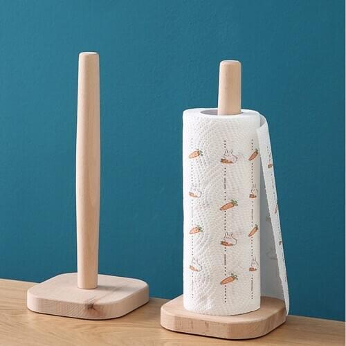 Kichen Natural Wooden Paper Towel Holder Paper Towel Stand Countertop Dining Kitchen Wood Tissue Rack Solid Roll Paper Holder