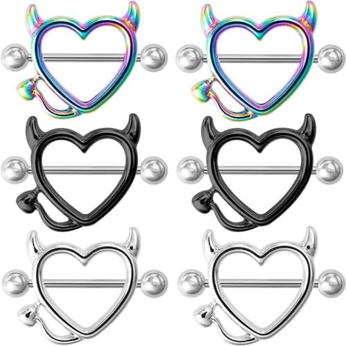 1/3pcs Nipple Rings Nipple Ring Piercing Women Stainless Steel Devil Heart Nipple Shield Cover Barbell Christmas Gift New