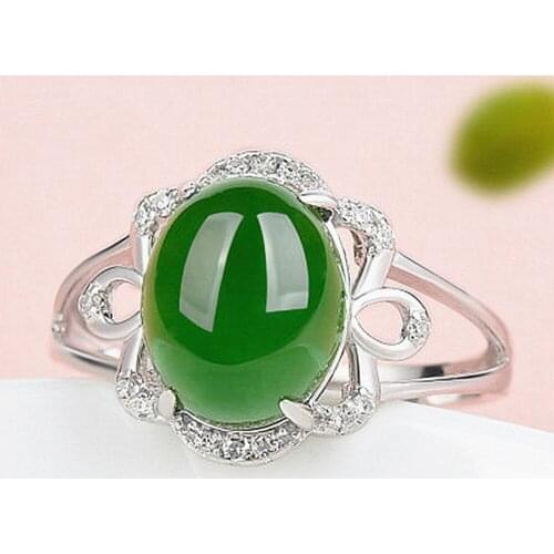 Vintage fashion green jade emerald gemstones zircon diamonds rings for women white gold silver color jewelry bijoux party gifts