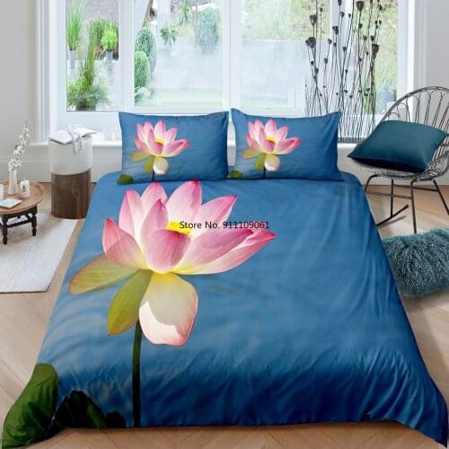 Fresh Flower Printed Bedding Set Queen King Size Quilt Cover Pillowcase Sunflower Lotus Duvet Cover 135 Bedclothes for 2 People
