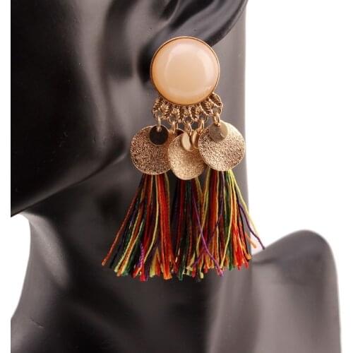 Handmade Chunky Tassel Pendant Dangle Statement Earrings for Women Resin Button Gold Color Alloy Metal Earrings Jewelry