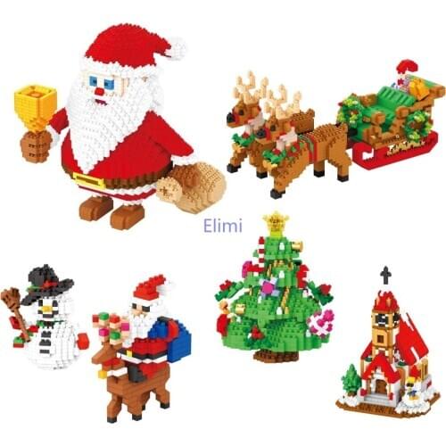 Mini Blocks Santa Claus Model Tree Plastic Brick Fun Elk Brinquedos for Children Christmas Gift New Year Girls Present