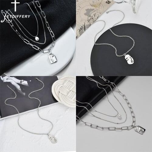 Letdiffery Multi Layer Pearl Pendant Necklace Stainless Steel New Face Necklaces for Women Hippop Choker Party Jewelry Gifts