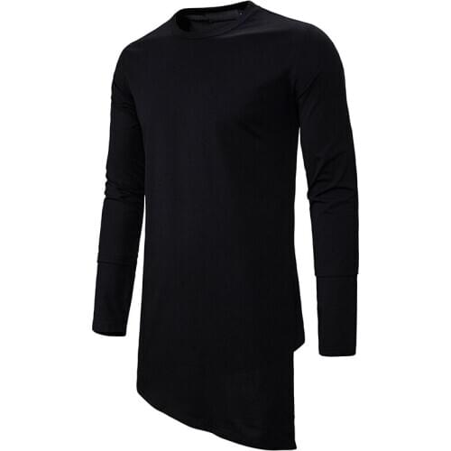 Fashion O Neck Longline T Shirt Men 2020 Brand Hip Hop Streetwear Oversized Tshirt Men Slim Fit Long Sleeve Tshirt Male Camiseta