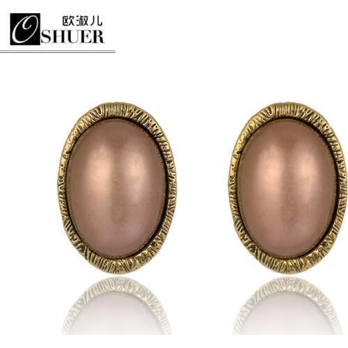 2018 Promotion bronze Fashion Plated Women Lovely Hollow Color Simulated-pearl Stud Earrings
