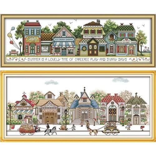 Street Views DIY Counted Cross Stitch Kit 11&14CT Printed Patterns DMC On Canvas Chinese Embroidery Sets For Home Decorations