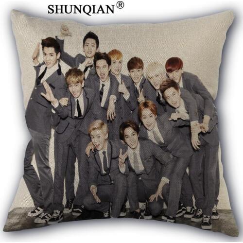 Exo Pillowcase Custom Cotton Linen Square Decorative Pillow Cases Cover Zippered 45x45cm one side