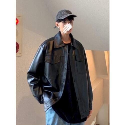 2021 Spring New Loose Soft Leather Jacket Single Breasted Jacket Men Casual Biker Jacket Men Jacket Leather Jackets for Men Coat