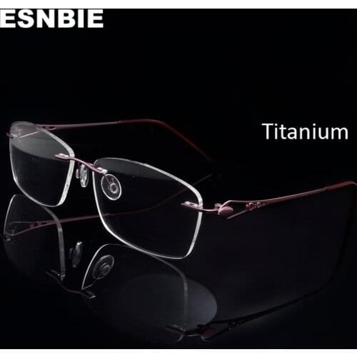 Luxury Pure Titanium Glasses Frame Women Prescription Eyeglasses Rimless Square Eyewear Purple Myopia Optical Frame Female