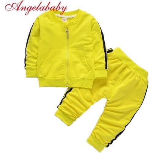 2019 new autumn vertical striped cotton childrens large pocket casual clothing sets baby boys and girls zipper clothes suit