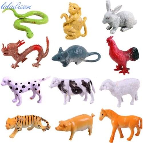 12pcs/lot plastic animal model artificial figures hot sale toys for children plastic Simulation mini horse cat dog cow pig sheep