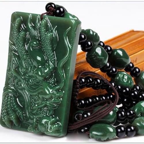 Natural XinJiang gray jade dinosaur Amulet Necklace Handwork carven Apotropaion freeshipping