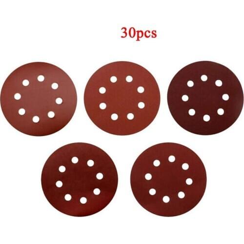 30pcs 5inch 8Holes Sanding Discs 800/1000/1200/1500/2000 Grit Sandpaper Disc Abrasives Polish Rotary Tool Accessories 8Hole Pads