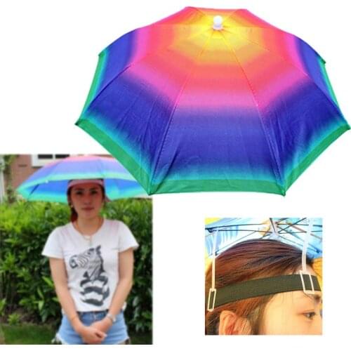 Foldable Outdoor Umbrella Hat 55cm Fishing Hiking Golf Headwear Sun Umbrella Cap Hands Free Protable Fishing Cap For Women Men