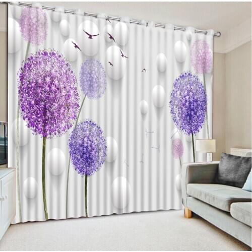 Modern living room curtains purple flowr curtains