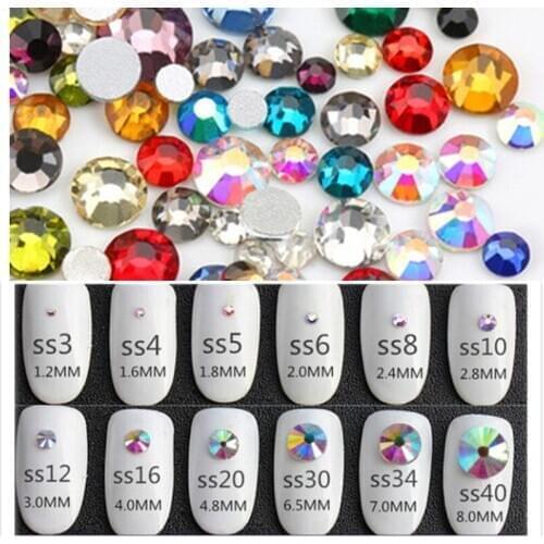 36/144p ss10-ss34 Various Colors Non HotFix FlatBack Rhinestone Crystal DIY For Nail Art Deco Glue on Wedding DressCraft Garment