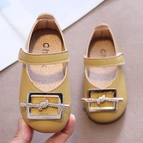 Girls Leather Shoes Toddlers Metal Buckle Fashion Princess Kids Flats Children Mary Janes Rhinestone Sweet Baby Girls Shoes Soft