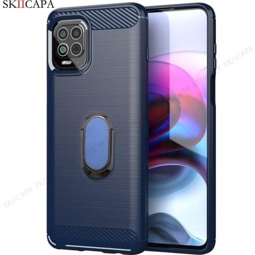 Carbon Fiber Silicone TPU Shockproof Phone Case for MOTO G100 E7 Power G10 G Stylus 2021 Magnetic Ring Stand Holder Phone Cover