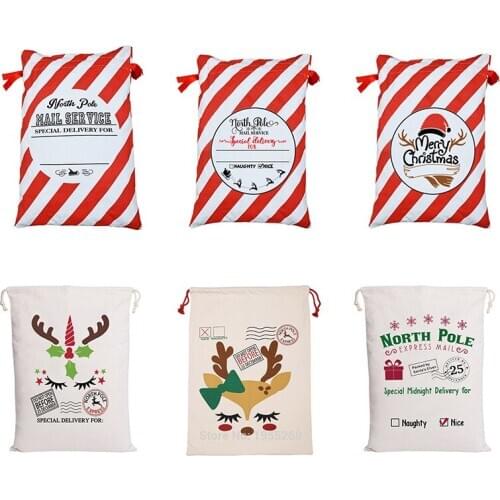 Wholesale10pcs/lot Santa Sack Christmas Gift Bags 44 Styles Xmas Canvas Sack Bag Cotton Elk Santa Claus Drawstring Can Mix Buy