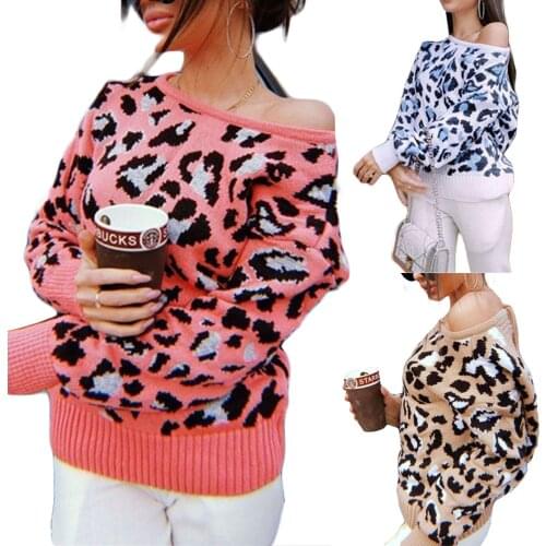 Women Leopard Print Sweaters Casual Long Sleeve Open Back Tie Up Knitted Pullover Tops