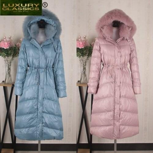 Duck Down Jacket Winter Women X-Long Down Coat Female Thick Slim Jackets Clothes Ladies Large Fur Hooded Warm Coats 8076