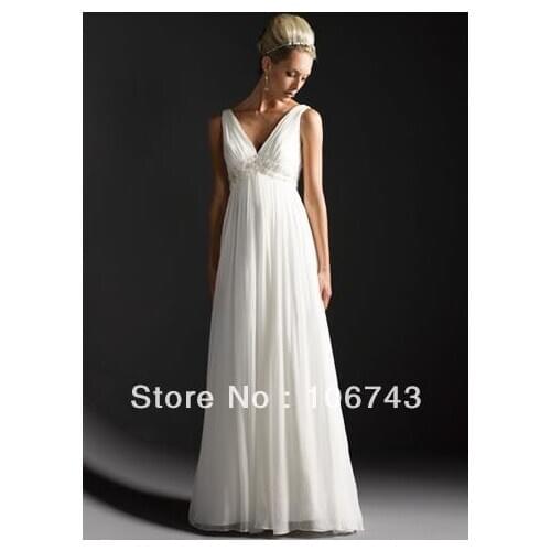 Free shipping 2016 new style Sexy brides maid dresses v-neck white chiffon Custom size crystal beading empire wedding dress