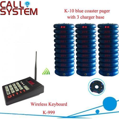 1 keypad 30 guest coaster pager 3 charger stand Restaurant queue paging system 433.92mhz