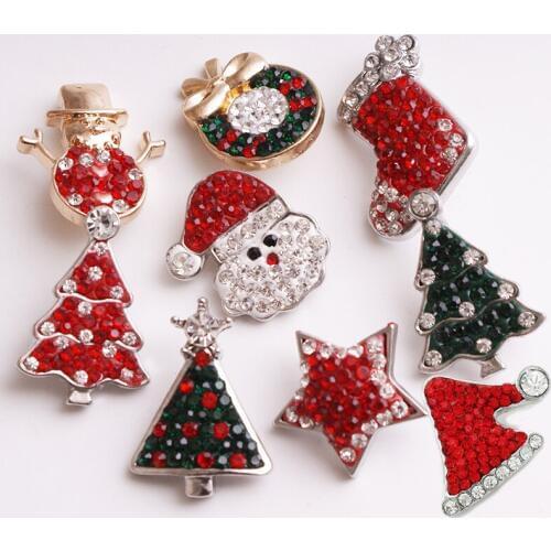 10pcs/lot Christmas tree Five-pointed star snowman 18mm Rhinestone metal Snap button Bracelet Jewelry MN102