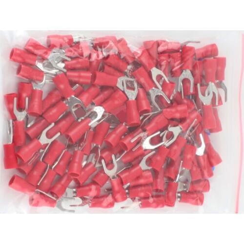 100PCS/ Lot SV1.25-3 Fork Shape pre-insulated Splice Terminals UT Insulated Spade Terminal Block TU-JTK Wire Connector Cap