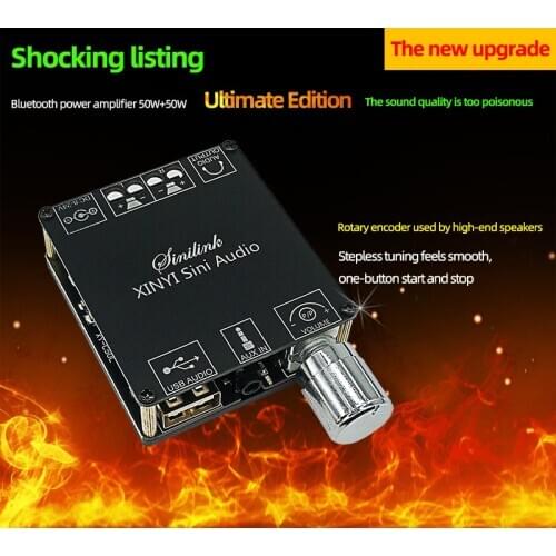 2*50W Bluetooth 5.0 Class D Audio Power 10W~200W Amplifier HiFi Stereo Wireless Music Player Mini USB Sound Card App Digital AMP
