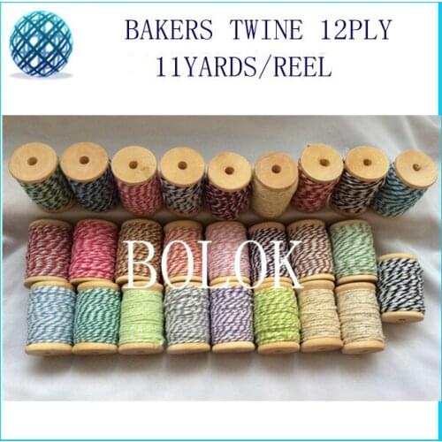 200cs/lot 32 color choose 12py cotton Baker twine (11yards/wooden reel )Divine twine, cotton for gift packing, wedding, party