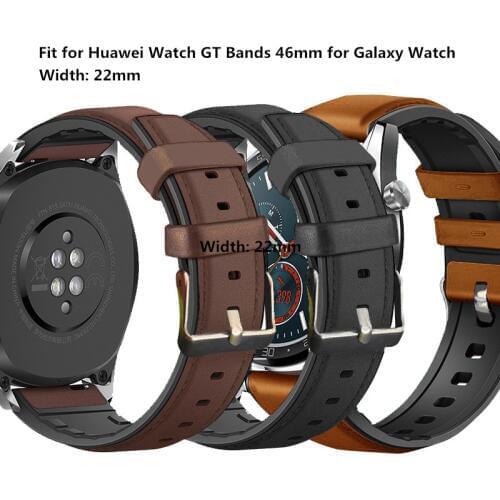 22mm Quick Release Genuine Leather Silicone Hybrid Watch Band Fit for Huawei Watch GT Bands 46mm for Galaxy Watch 46mm