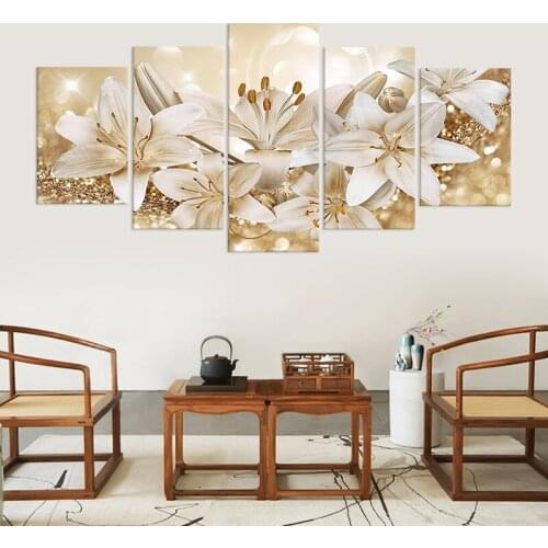 5PCS Painting Living Room Wall Art HD Printing Beautiful Lily Modular Poster Living Room Bedroom Home Decoration Without Frame