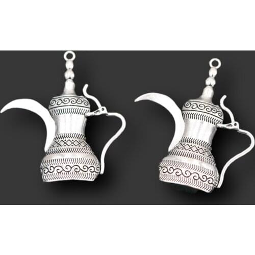Ancient Persian Silver Plated Teapot Pendant Ethnic Style Necklace DIY Metal Jewelry Handicraft Making 47*41mm A2059