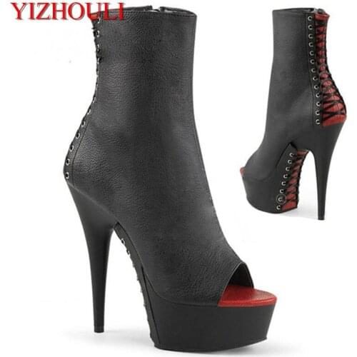 15cm high heel ankle boots, open-toe pole dancing practice stiletto heels, cross lace-up soles sexy dance shoes