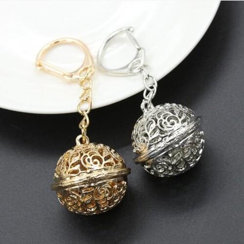 Fashion Hollow Keychain Bell Round Ball Gold Silver Color Metal Car Key Chain Accessories Keyring Gifts For Women Girls Friends