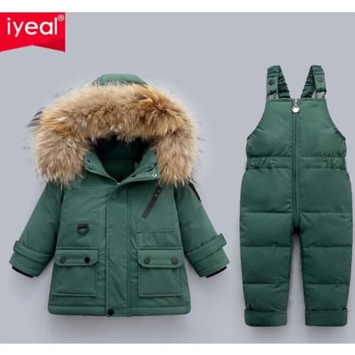 IYEAL Children Clothing Set Winter Warm Baby Boy Clothes Kids Ski Snow Suit Overalls Jacket Girl Down Outerwear Coat + Jumpsuit