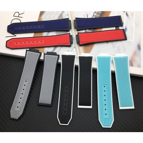 Two Tone rubber Silicone For Hublot strap Watchband 26x17mm 22mm buckle Belt for big bang band staniless buckle 411 45mm dial