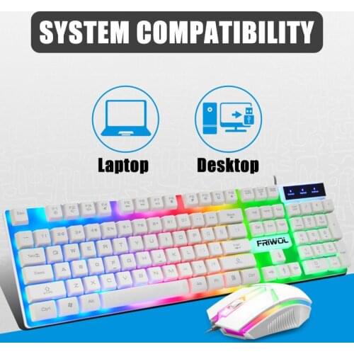 LED Rainbow Backlight USB Ergonomic Wired Gaming Keyboard + 2400DPI Mouse Set Kit USB 104 keys for PC Laptop Computer Gamer