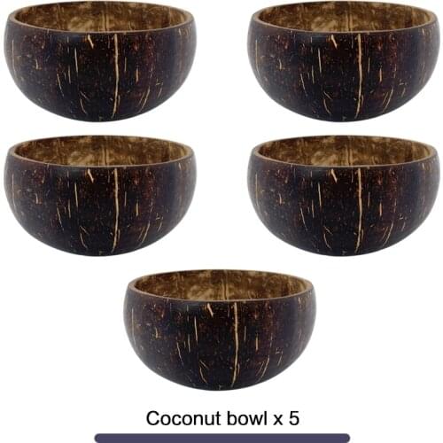 Natural coconut bowl set handmade coconut shell tableware wood spoon dessert fruit salad mixing bowl rice Ramen bowl