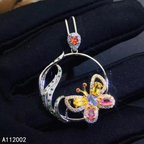 KJJEAXCMY fine jewelry natural colored sapphire 925 sterling silver women gemstone pendant necklace chain support test beautiful